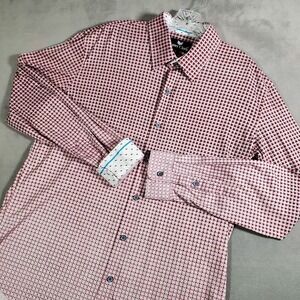 Butter Cloth Shirt Mens L Pink Red Tonal Geometric All Over Print Flip Cuff‎